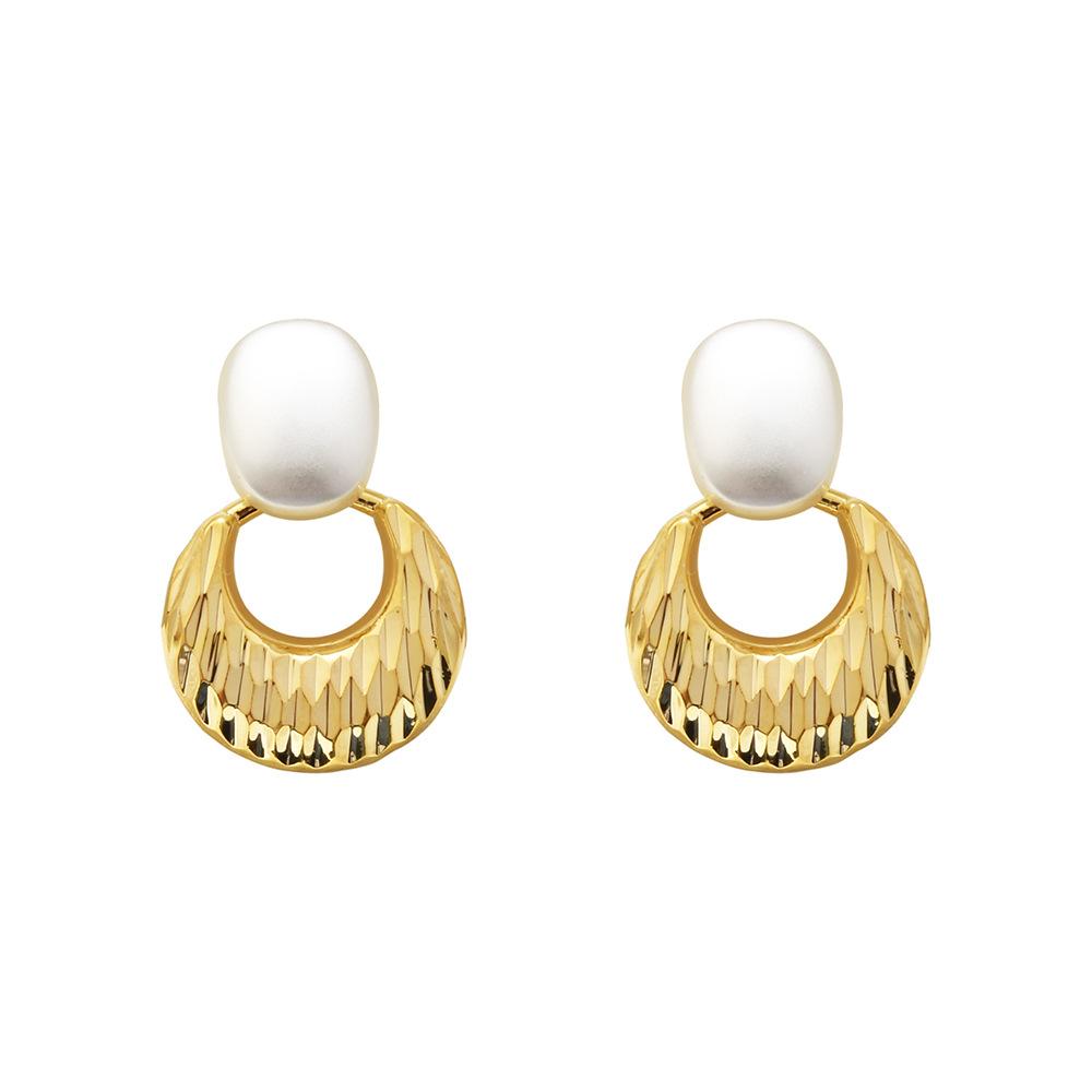 Vintage Fashion Round Stud Earrings, Sparkling Two-tone Metal Drop Earrings