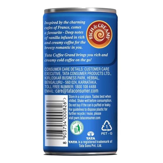 Tata Cold Coffee French Vanilla Eiskaffee, 180ml, Reichhaltig & Cremig, Milchgetränk mit Geschmack, Dose