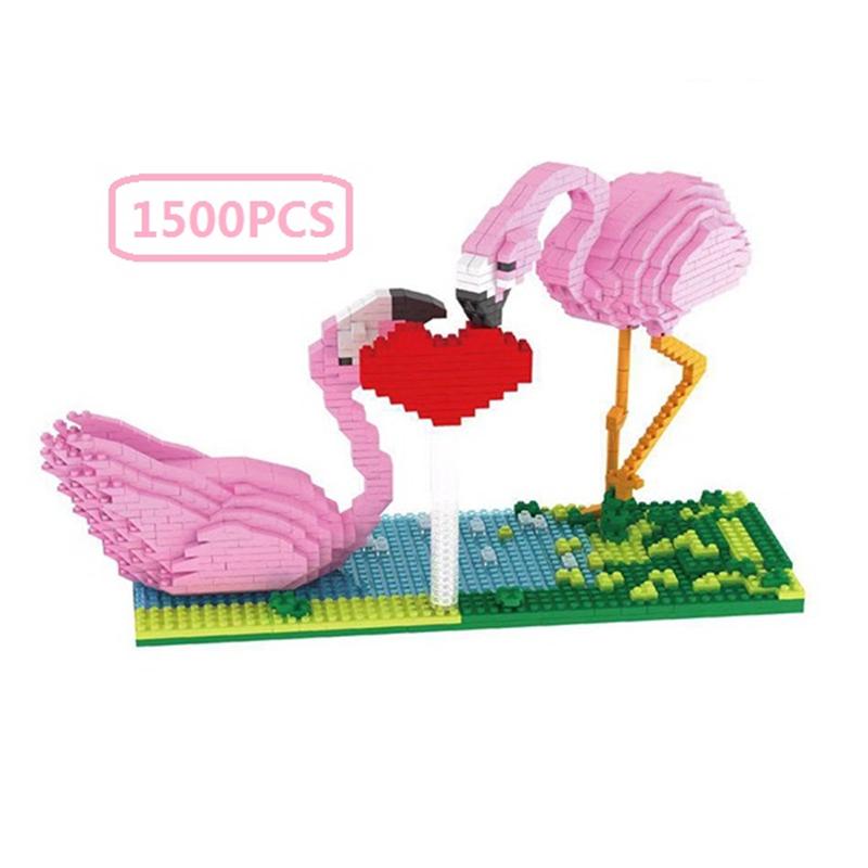 Pzx Mini Blocks Cute Pig Building Toy Animal Auction Figures Love Flamingo Micro Bricks Brinquedo For Girl Gift Valentine 6619