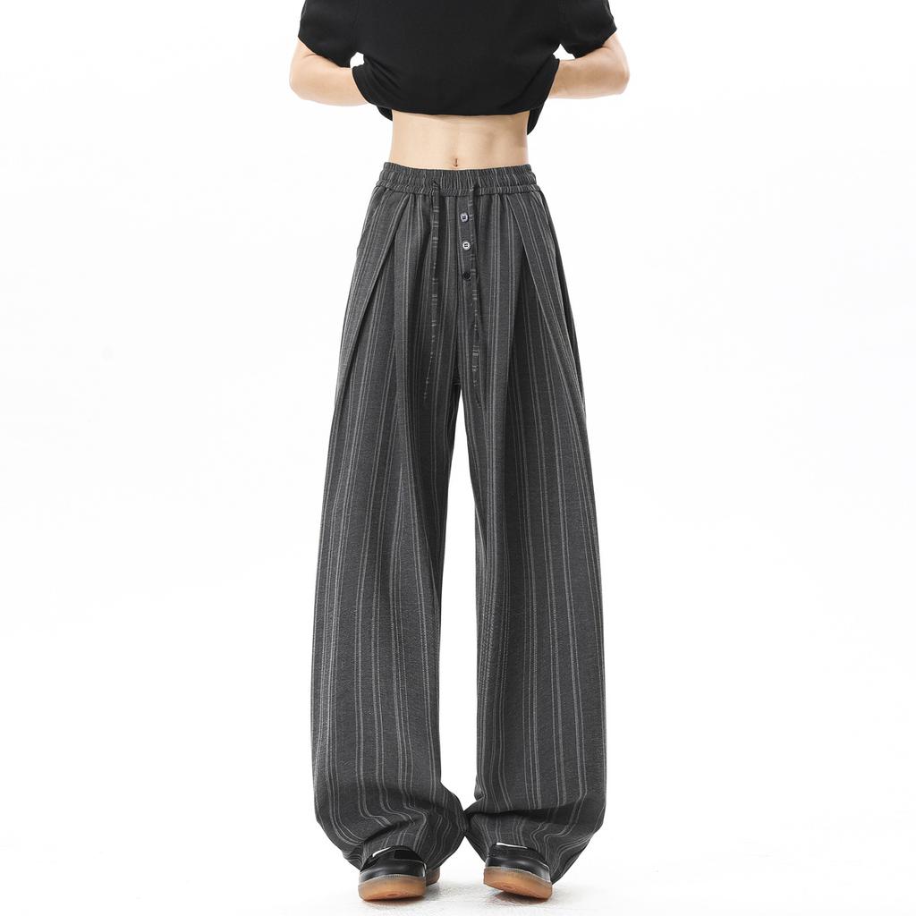 Old money wind vertical pattern scimitar pants men's summer relaxation loose and vertical wide-leg casual pants pleated retro trousers