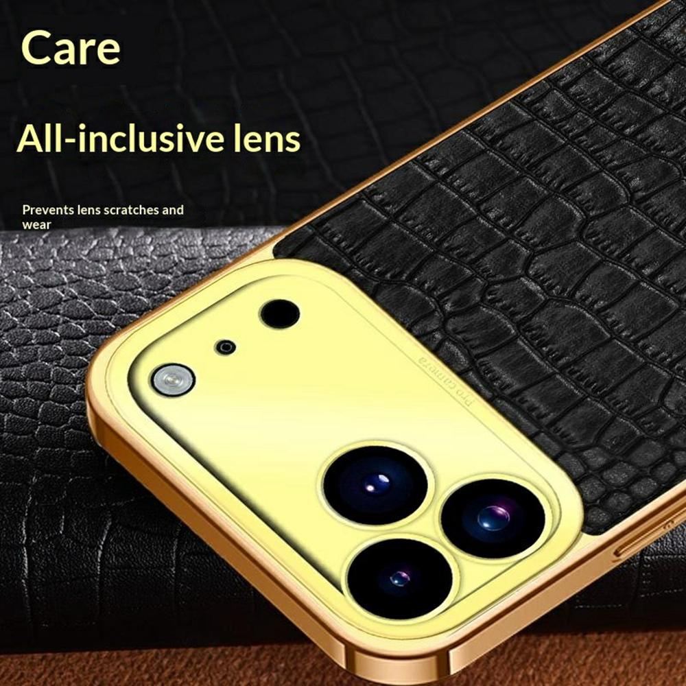 For iPhone 17 Pro Case TPU + PU Kickstand Phone Cover Crocodile Texture Electroplating