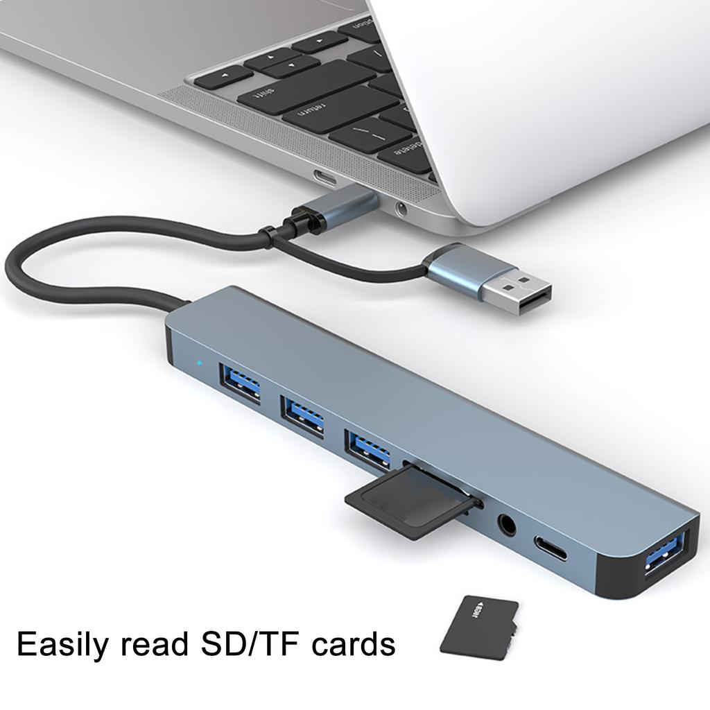 8-IN-2 USB A & USB C Hub Type-C Docking Station Multiport Adapter USB 3.0 Fast Data Transfer SD TF