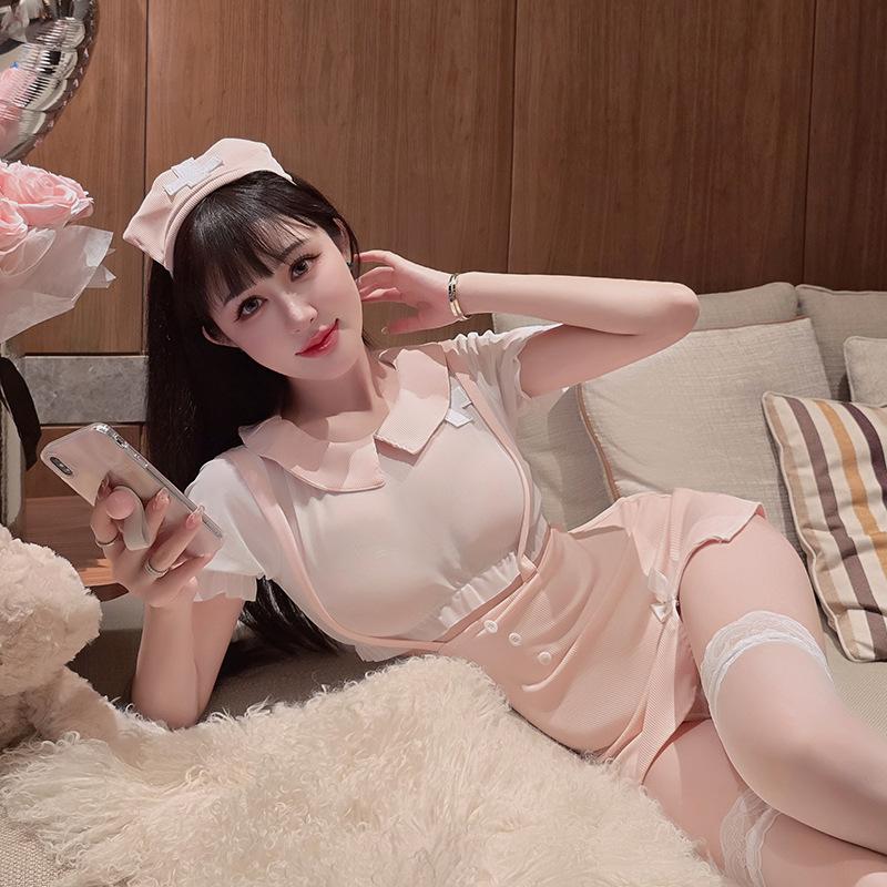 Womens Sexy Lingerie Erotic Nurse Cosplay Costumes Lace See-Through Package Hip Open Sling Nurse Skirt Bar Nightclub Uniform Set