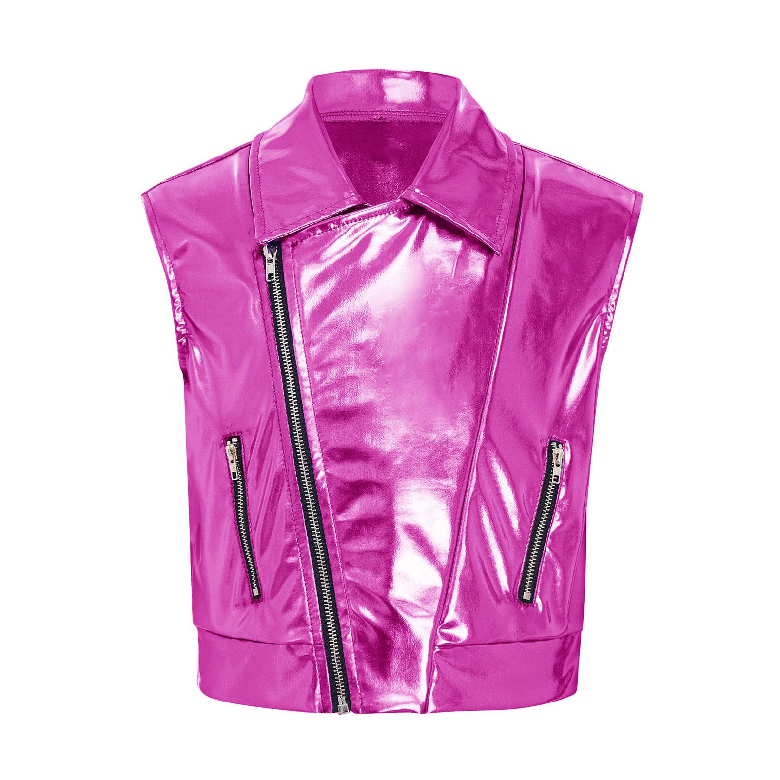 

Унісекс Дитяча Блискуча Металізована Куртка-Жилет з Відкладним Коміром Без Рукавів Верхній Одяг 3-4 Years гарячі рожевого кольору