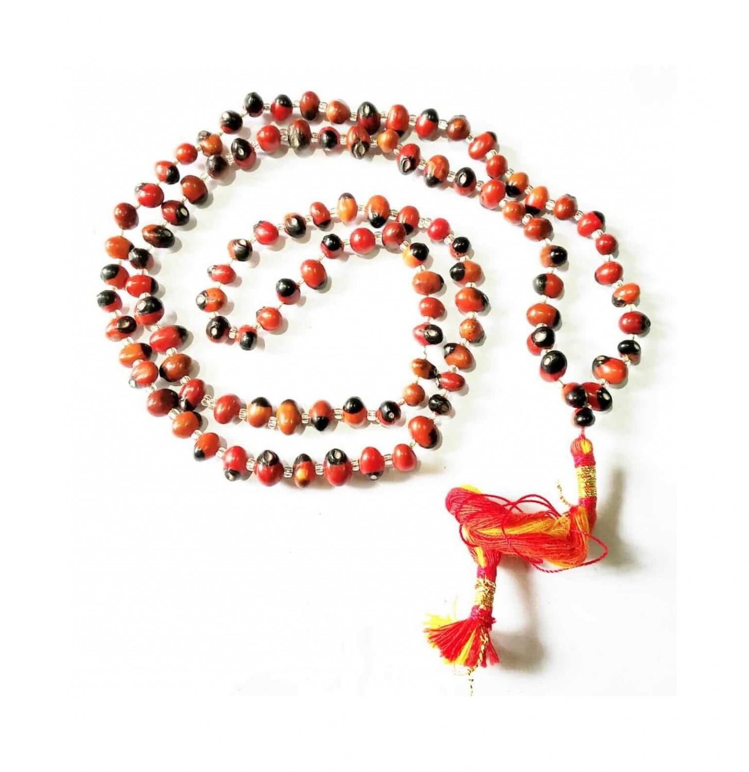 Чётки из семян Чёточника Молитвенного, Chirmi Gunja Mala Natural, Kalyan Puja 108psc 108 psc