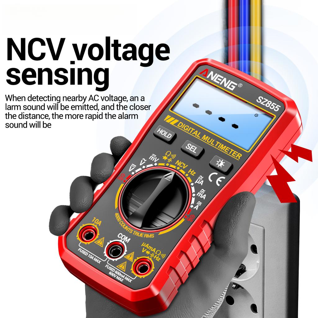 Digital Multimeter 4000 Counts AC DC Voltage Current Tester with NCV Non-Contact Voltage Detection Frequency Capacitance Resistance Meter Auto-Ran