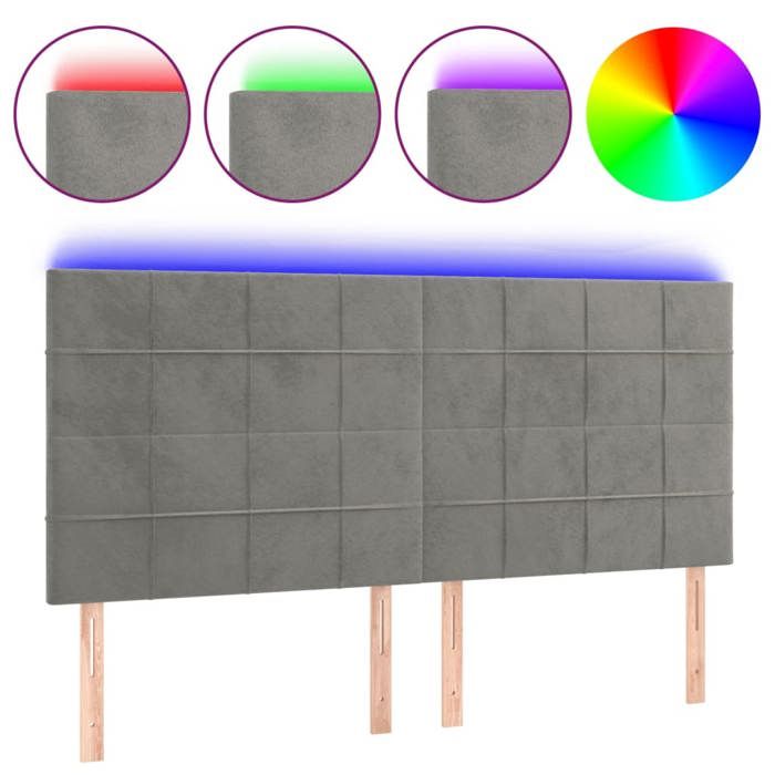 VidaXL Tête de Lit à LED Meuble de Chambre à Coucher Accessoire de Lit Double Tête de Cadre de Lit Intérieur Gris Clair 3122478