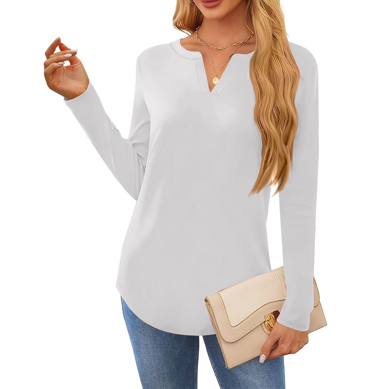 

Жен. Футболка Футболка Сплошной цвет Длинный рукав Повседневные Выходные Мода Классический V-образный вырез Обычный Топ XXXL