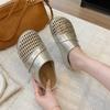 Thick-soled Bag Head Slippers Women's Summer Outer Wear 2025 New Imitation Leather Inner Height Increase Hollow Woven One-pedal Slippers