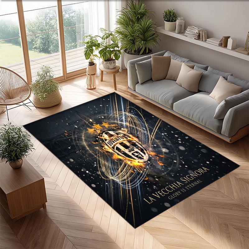 Juventus FC bedruckter Flanell-Teppich rutschfest weicher Polyester-Bodenbelag Indoor-Dekormatte für Schlafzimmer Wohnzimmer Sofa