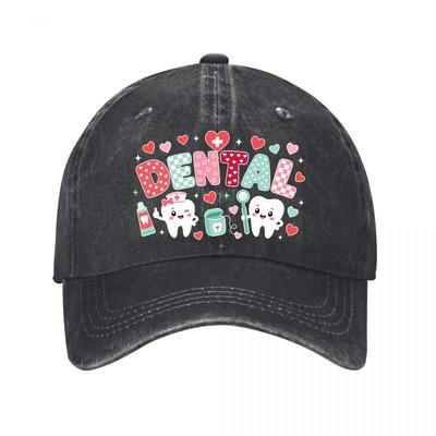 Cute Dental Team Valentine Lettering New Vintage Washed Cotton Baseball Cap Sun Hats