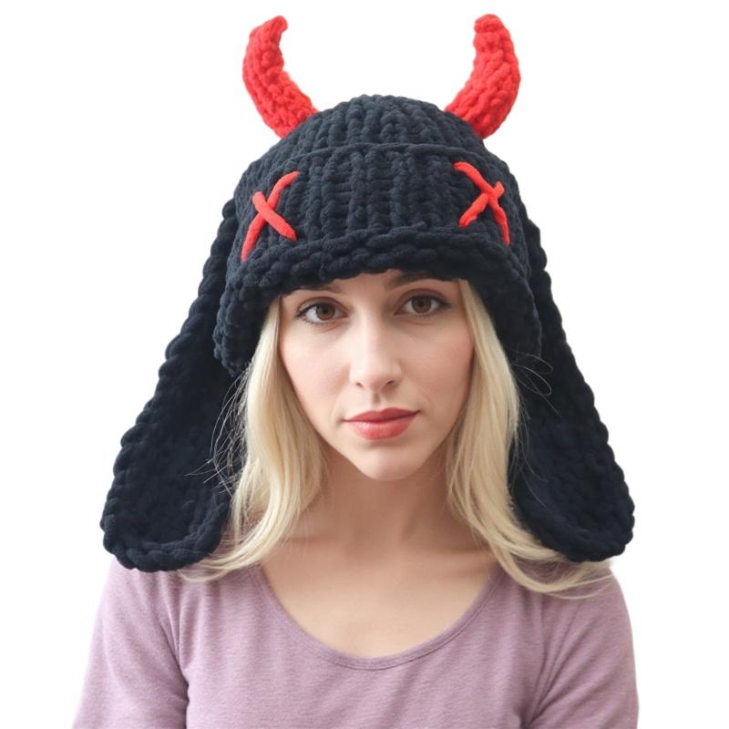 Funny Devil Horns And Rabbit Ears Soft Hat For Christmas Halloween Cosplay Costume Party