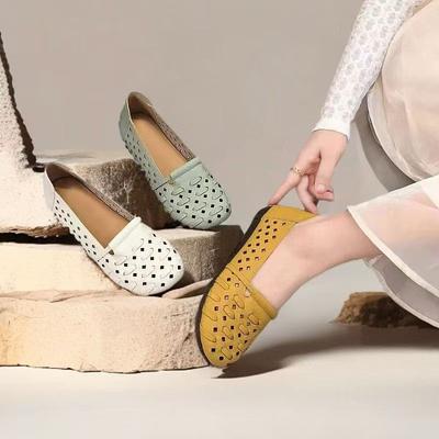 Damen Sandalen Frau Ausgeschnittene Schuhe Mädchen Echtes PU-Leder Slipper Weiche Sommer Strand Vintage Ballerinas Sandalias Walking Sneakers