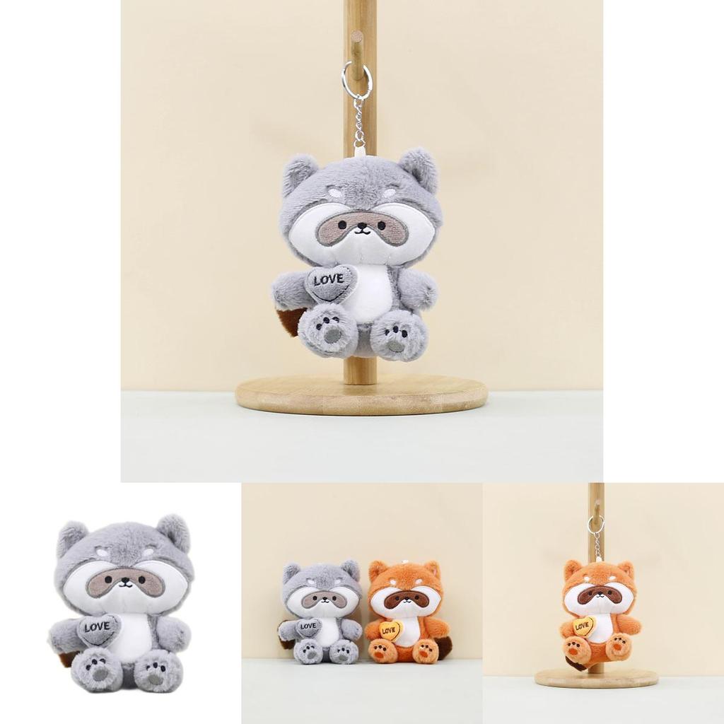 Charming Gray Raccoon Plush Keychain Stuffed Animal Short Plush Bag Decoration