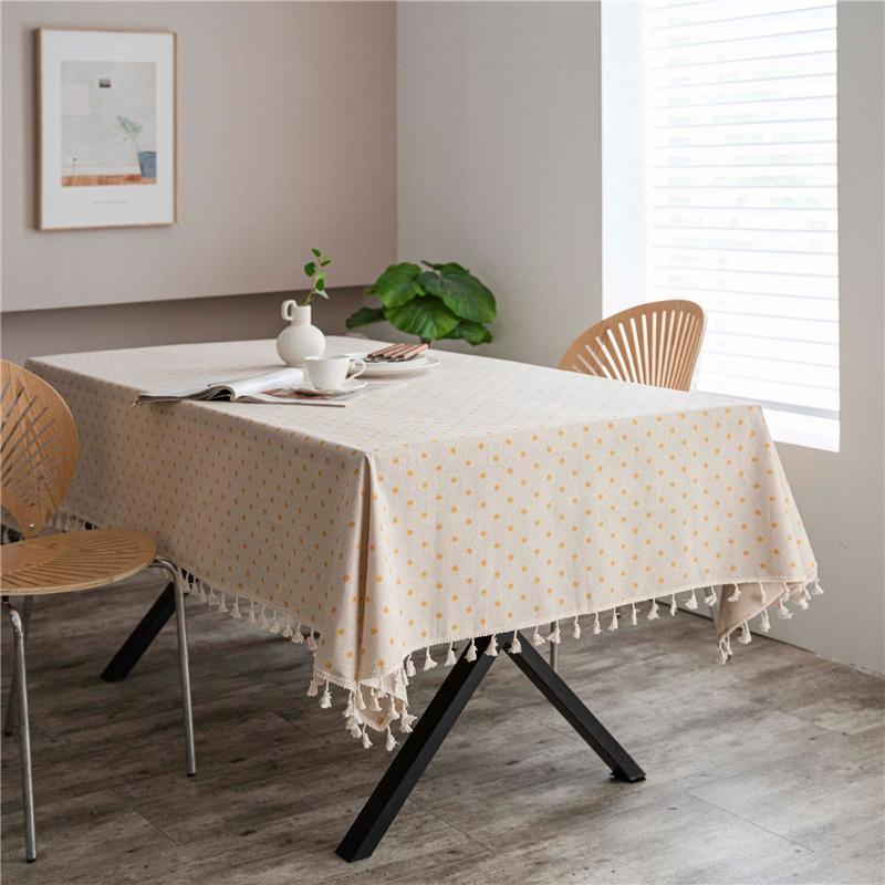 Nappe de table rectangulaire brodée en coton et lin, style vintage, simple, avec pompons, décorations