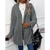 Women's Solid Color Fuzzy Hooded Coat  Plush Open Front Jacket With Buttons
