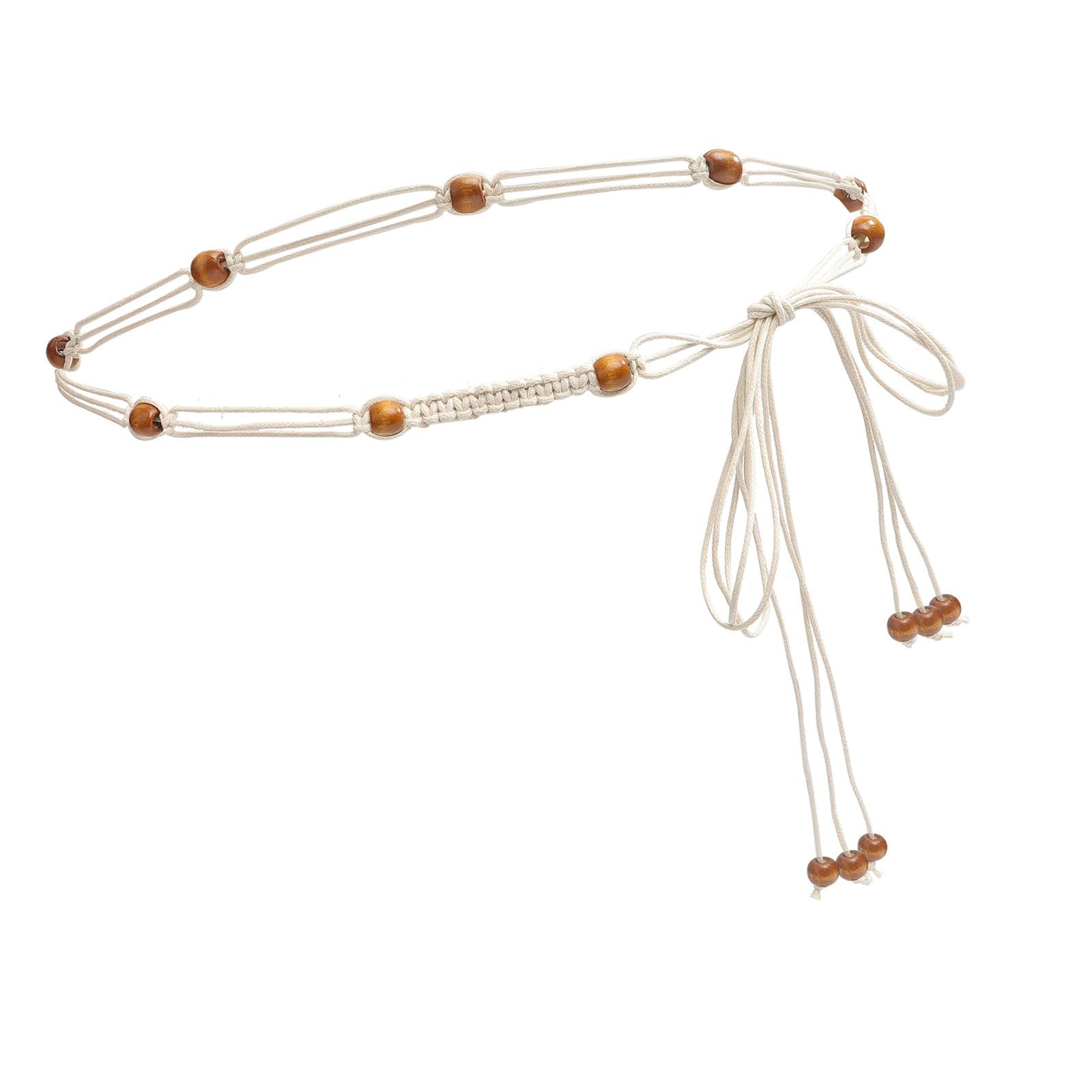 

Богемный плетеный пояс на талию, декоративная цепочка на талию для женщин, регулируемый пояс из хлопковой нити с деревянными бусинами коричневый