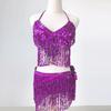 Belly Dancer Outfit Sequin Tassel Bra Top with Fringe Hip Scarf Set Sparkling Rave Party Costume for Women Girls