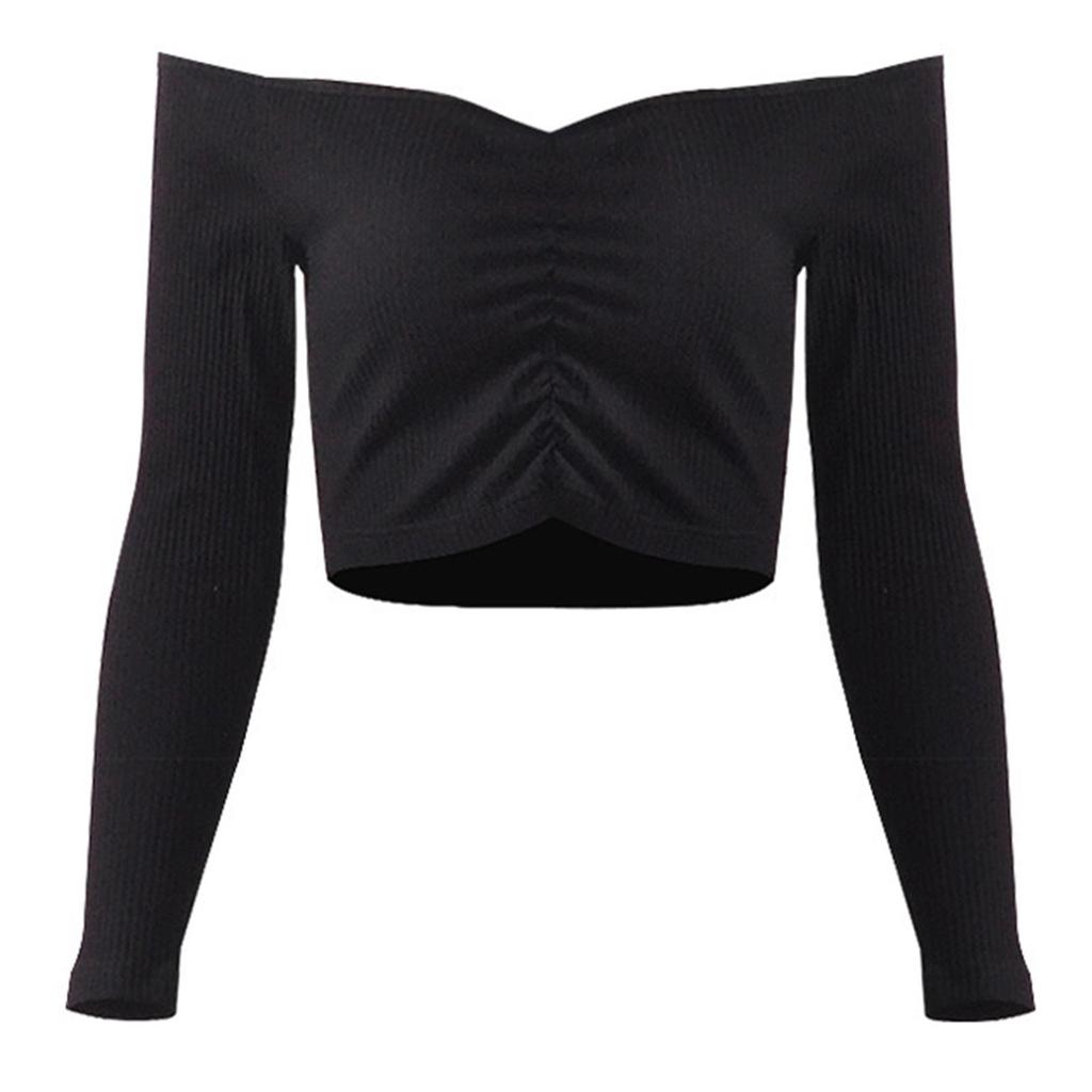 Sexy Long Sleeve Off Shoulder T-shirt Crop for Women Spring Summer Autumn Basic Tees Fashion Female T-shirt Solid Color Tops