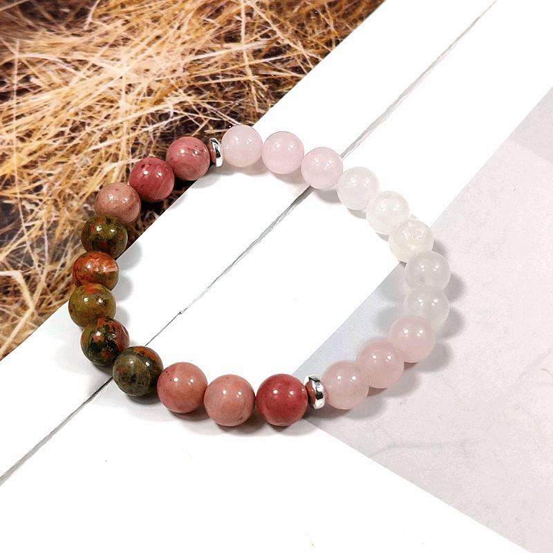 Unisex Chinese Style Red Veined Stone  Green Stone Beaded Bracelet 8MM-19CM