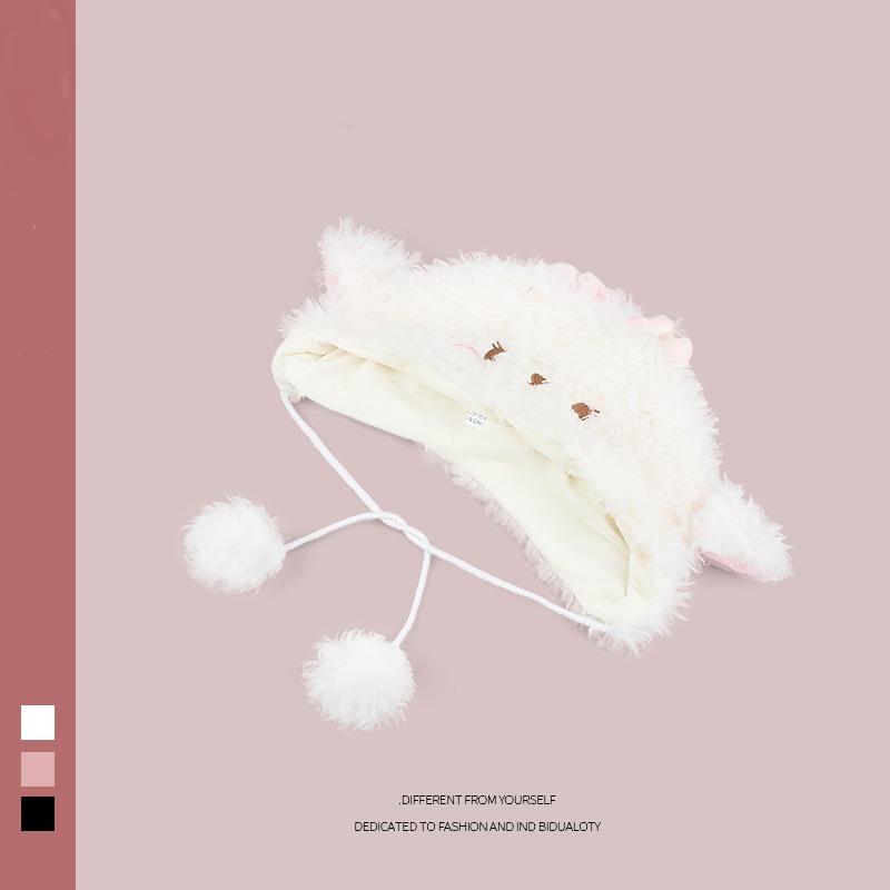 Cute cute girl white lamb strap children autumn and winter photo plush bag head ear protector