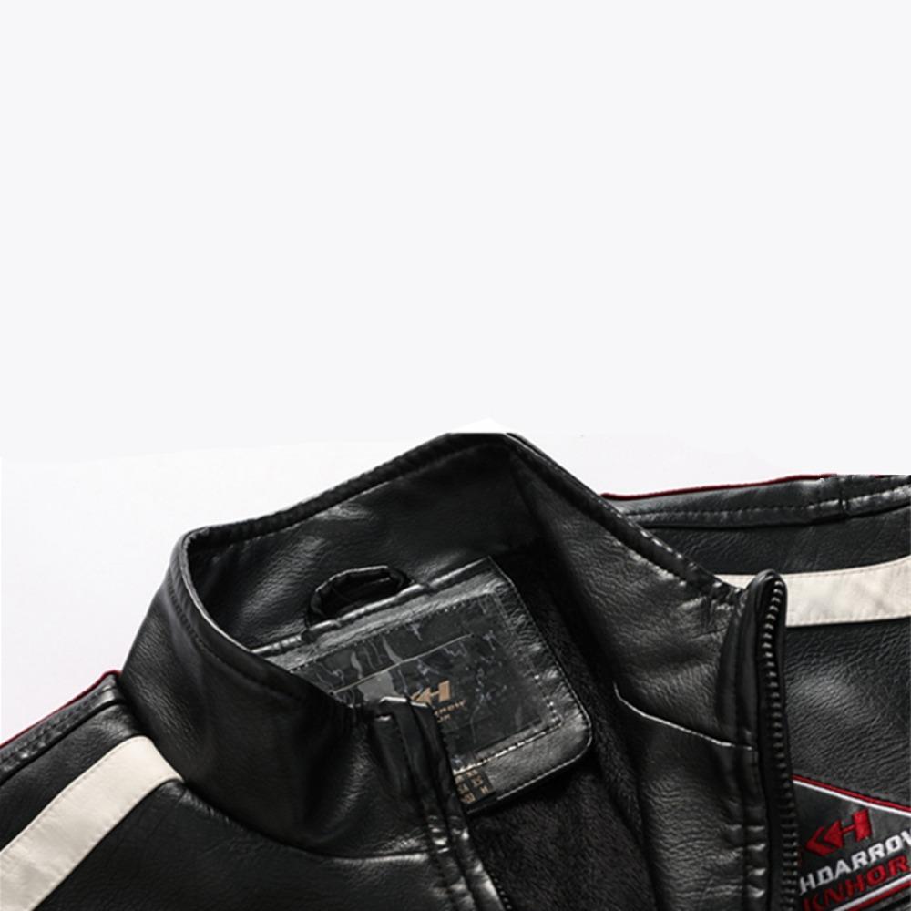 Autumn Winter Fleece Men's Motorcycle Leather Jacket Embroidery Racing Coat Windbreaker Outwear Faux Leather Biker Jacket