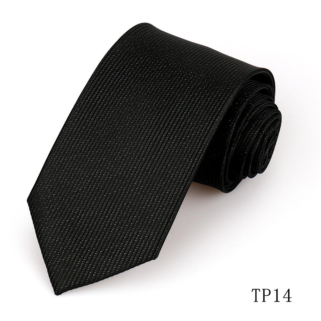 Men'S Premium Business Waterproof 8Cm Tie Polyester Trendy Sparkle 7.5Cm Pure Black Striped Hand Tie