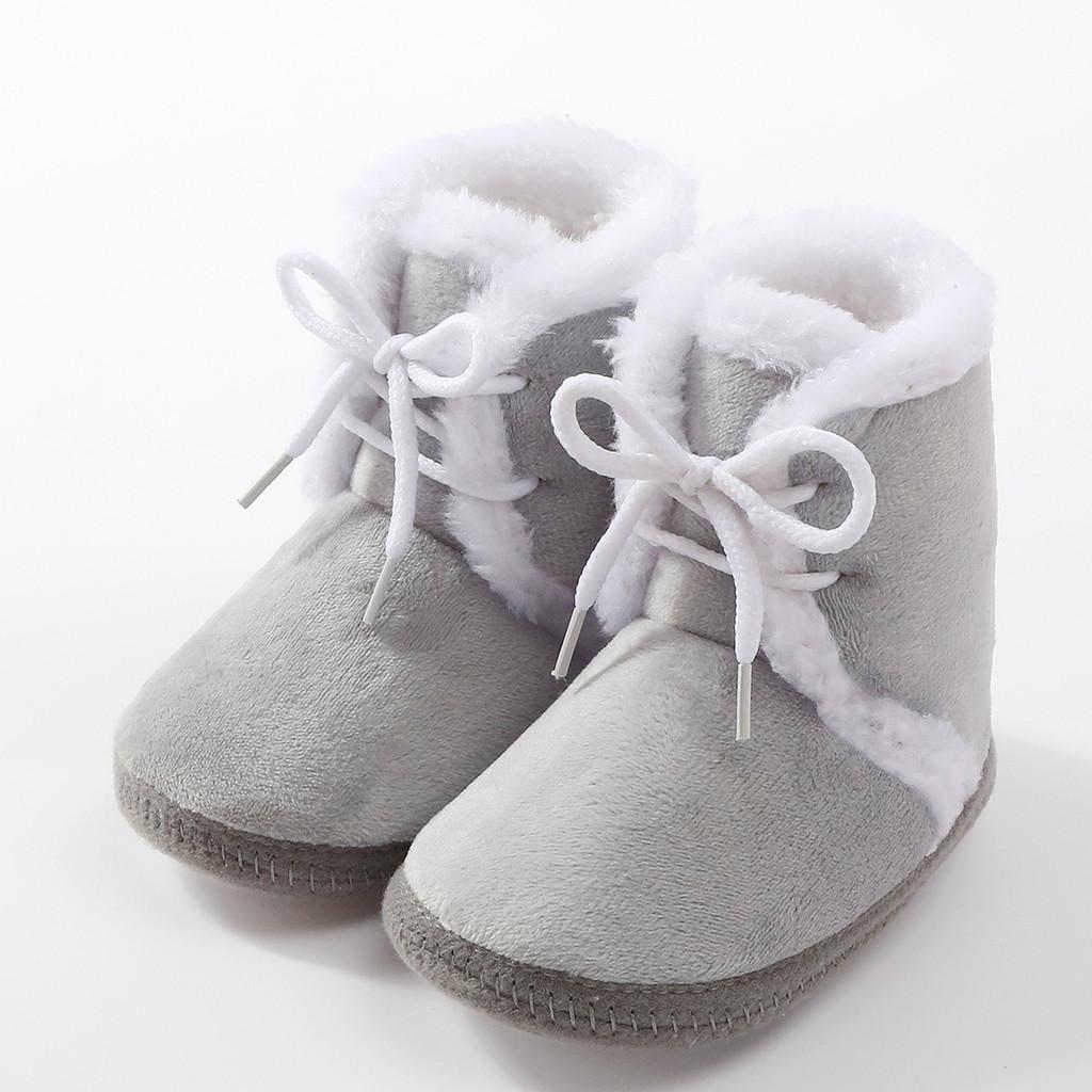 

Детская обувь Зимние ботинки Нескользящая мягкая подошва Флисовая толстая теплая подкладка Обувь для ходьбы для младенцев 0-12 месяцев Уютная мягкая обувь для малышей M size 6-12M серый