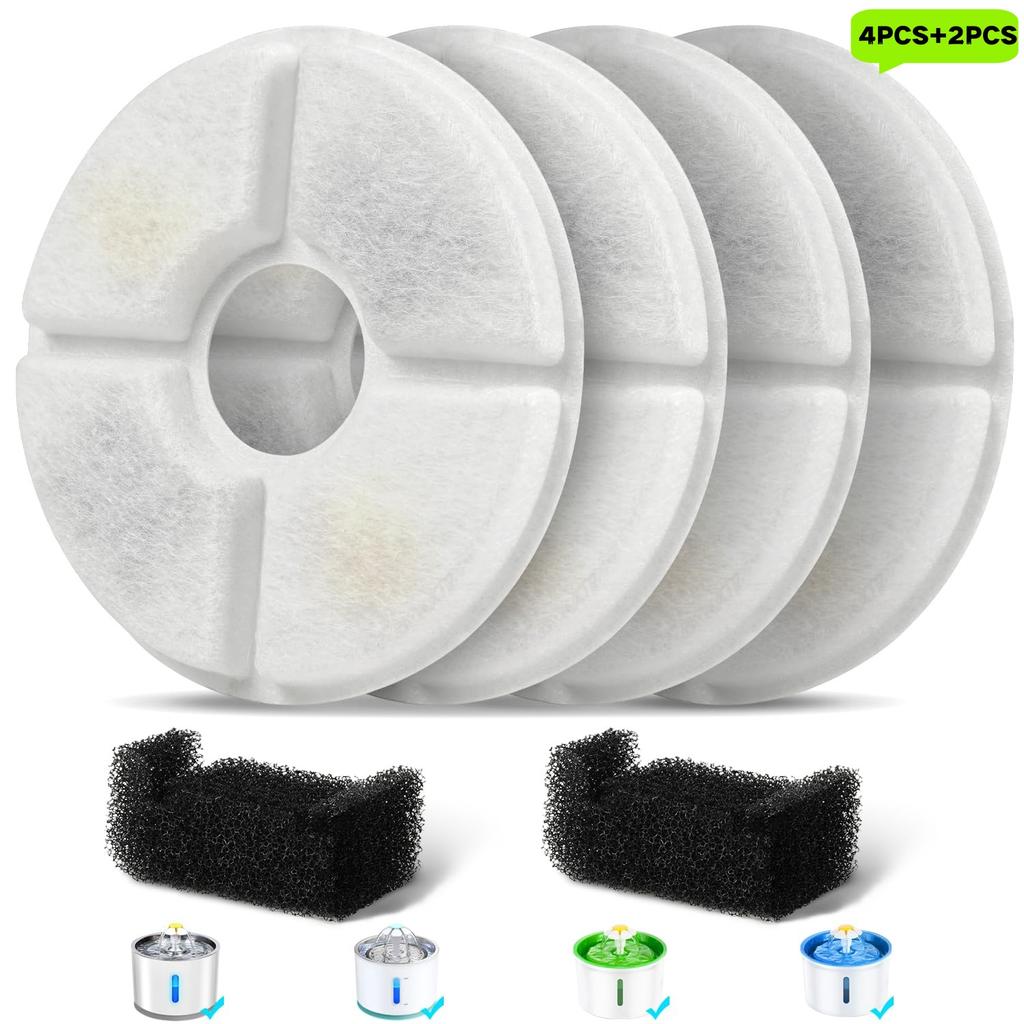 Cat Water Fountain Filter Replacement,Round Carbon Filters Set For 2.4L Top Automatic Pet Fountain Multiple Filtration System