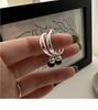 French Retro Open Ring in 925 Sterling Silver with Black Agate Spherical Design