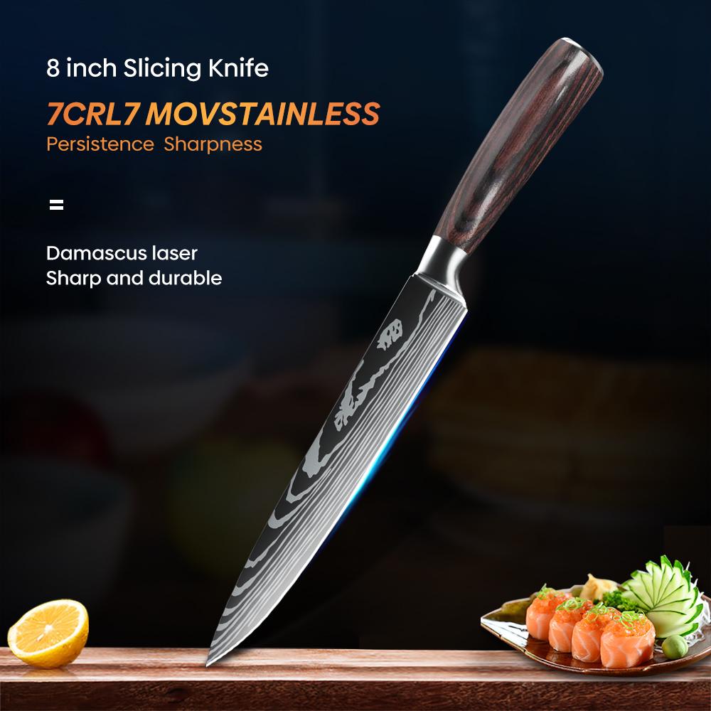 Japanese Kitchen Knives German Stainless Steel 8 Inch Slicing Knife Sharp Razor Carving Knife Sushi Knife for Birthday Gift