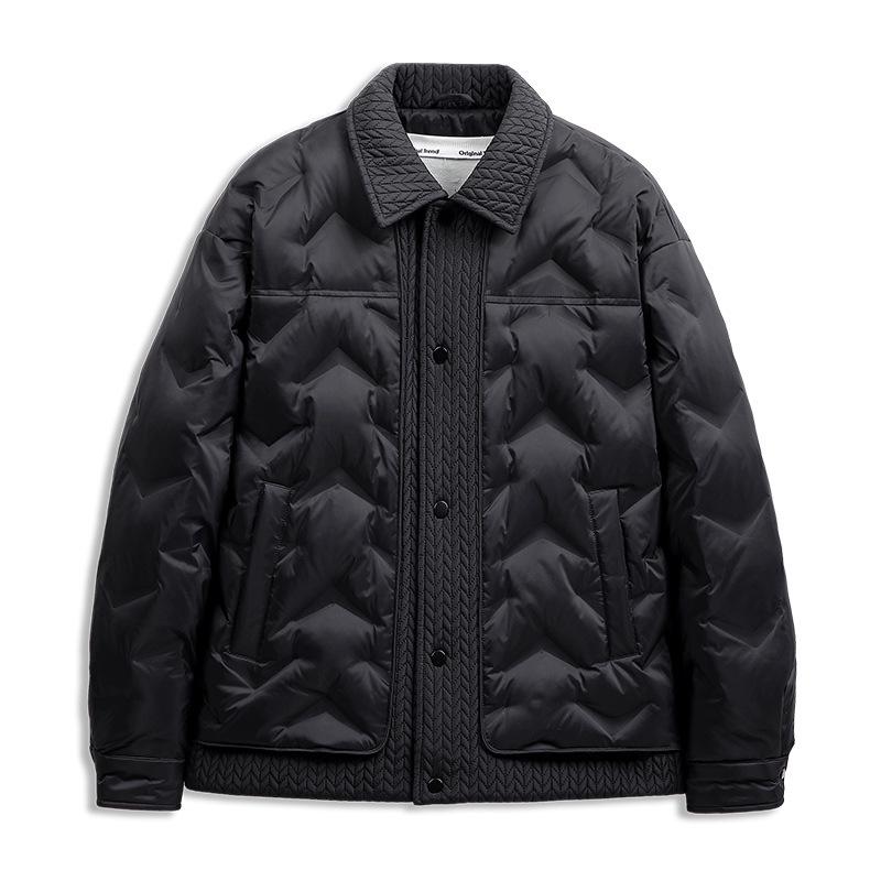 

Winter Down Jacket for Men: 2024 Trendy Wheat Ear Patchwork Workwear with Shirt Collar and Convertible Design L чёрный