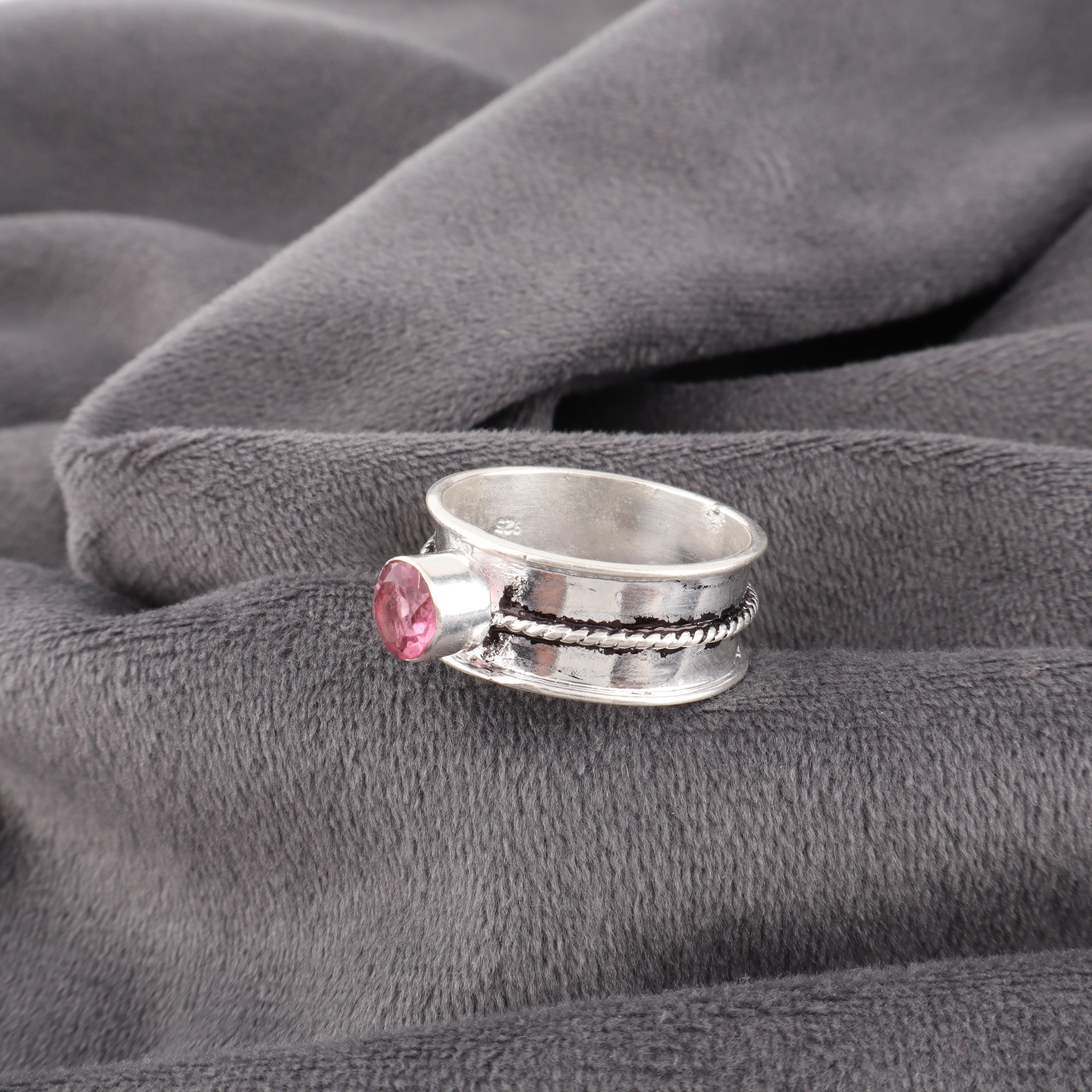 

Кольцо с драгоценным камнем розовый турмалин, Ювелирное изделие из серебра 925 пробы ручной работы, Ювелирное изделие-кольцо для медитации для женщин 12 розовый