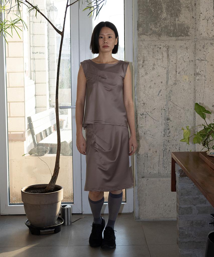 Safari Sula Explore Scratch Drape Satin Skirt In Purple Brown