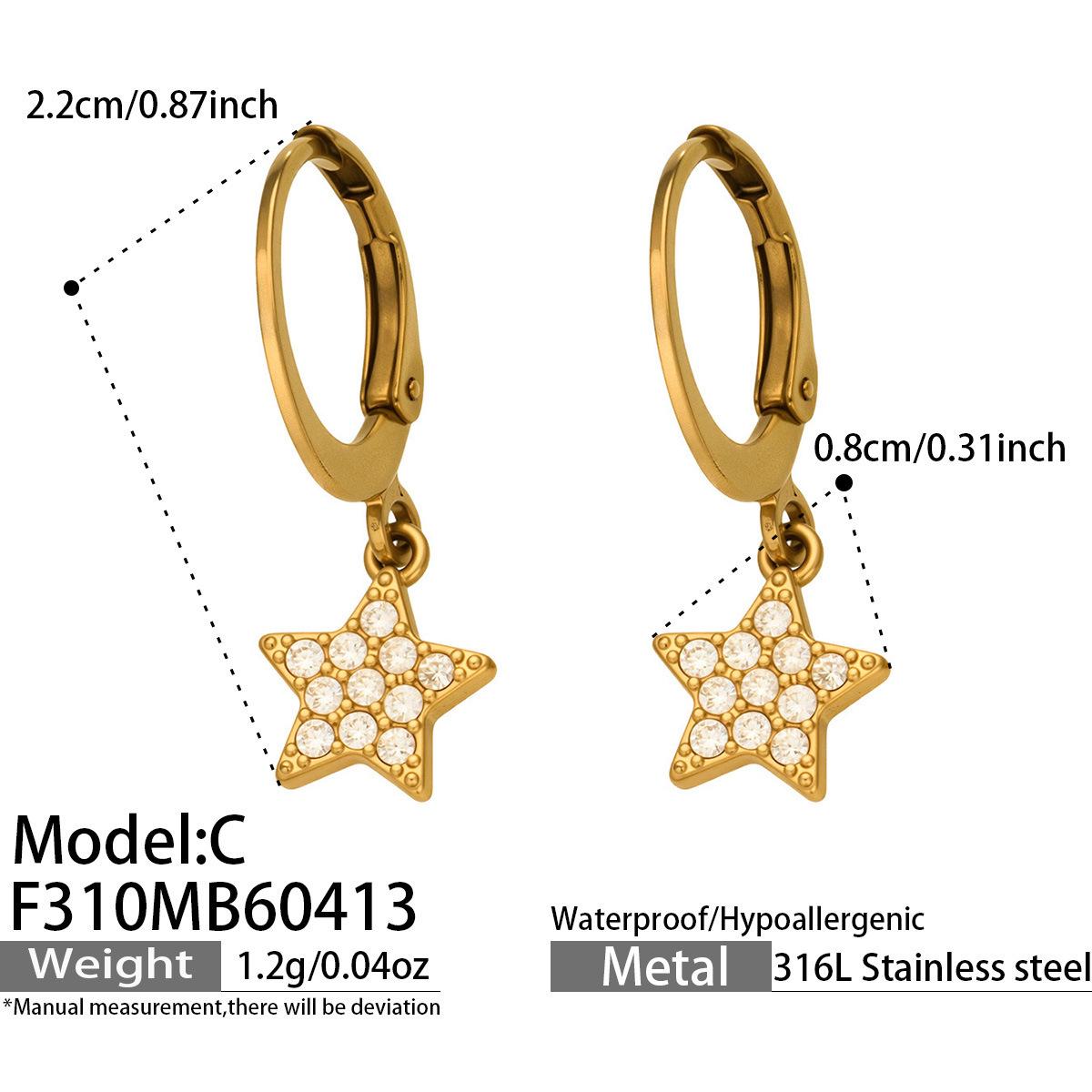 18K Gold-Plated Star Pendant Zircon Earrings for Women - European  American Style