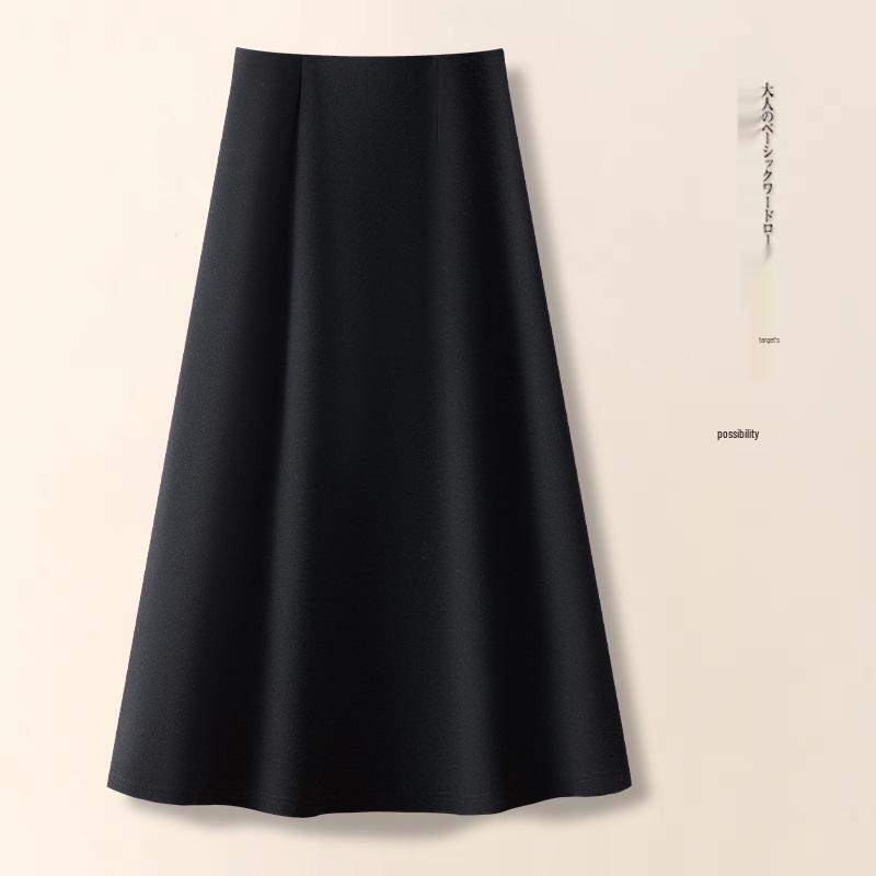 Women's Dark Grey Cashmere A-line High Waist Long Skirt - Spring/Autumn 2026 Woolen Half Umbrella Skirt
