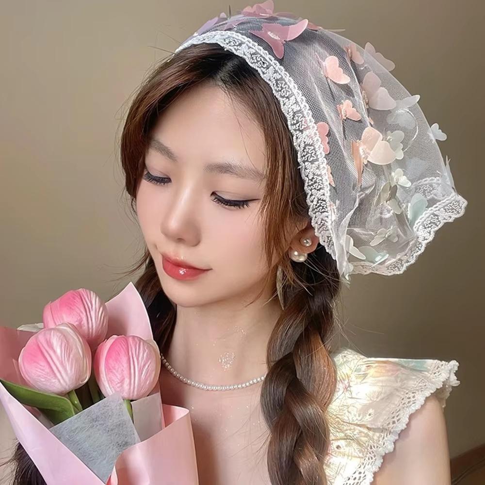 Elegant Floral Cotton Head Scarf Soft Wrap Printing Hair Scarf Vintage Lace Triangle Scarf  Beach