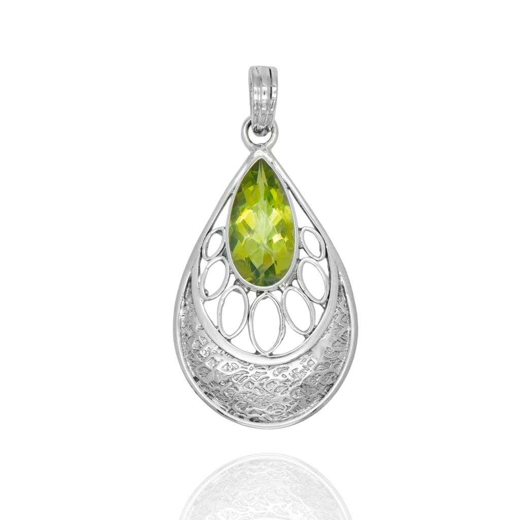 Green Quartz Pendant, 92.5% Silver Pendant for Her, Pear Shape Pendant, Green Stone Pendant