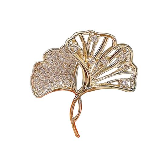 Женская брошь Высокий блеск Инкрустация стразами Сверкающий дизайн листа гинкго Лацкановый пин Нескользящая