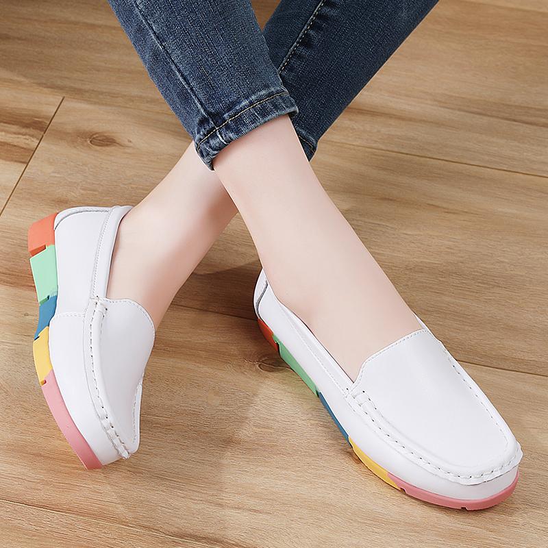 Women’s Moccasins Summer Loafers White Leather Driving Flats Casual Slip on Soft Nurse Shoes Black Walking Shoes