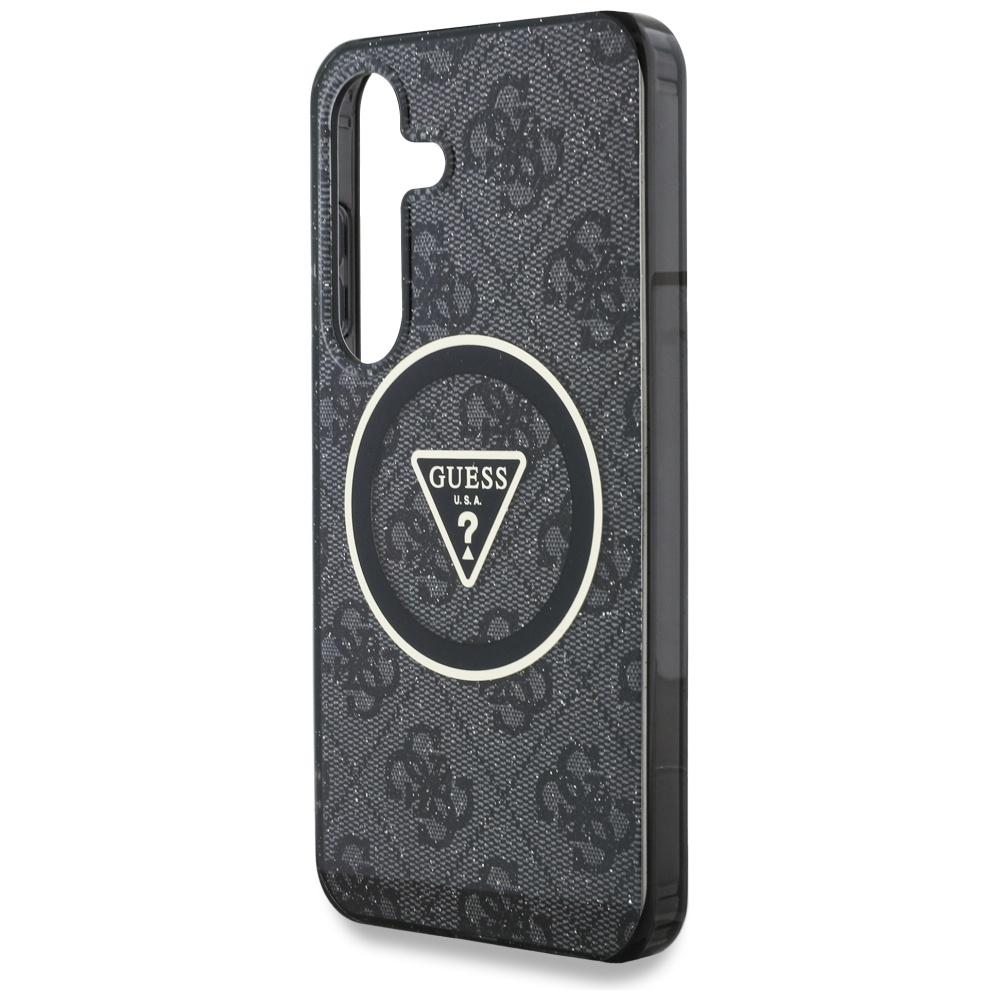 Pouzdro Guess 4G Glitter Triangle Buttons Magsafe Pro Samsung Galaxy S25 Černé