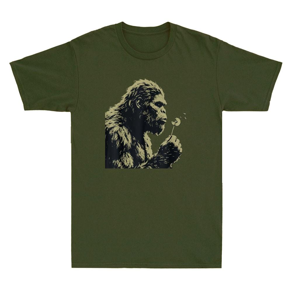 Blowing Wishes Funny Bigfoot Blowing Dandelion Graphic Vintage Unisexs Tshirt Tee