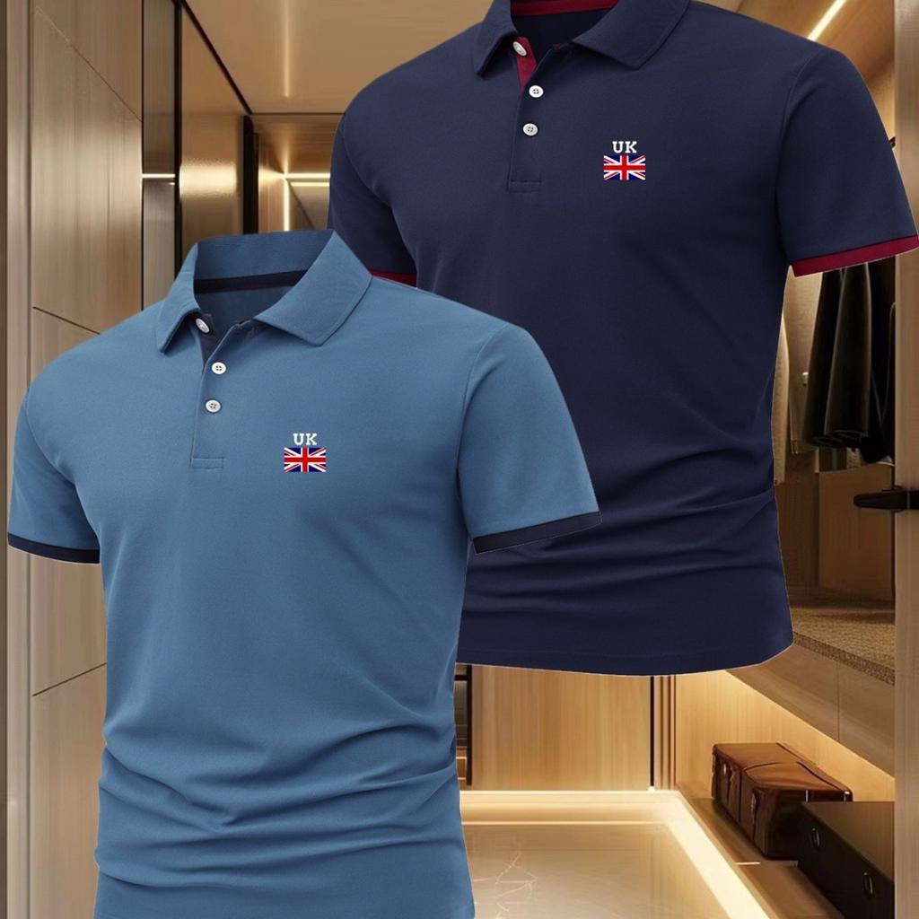 2Pack Men'S Fashion Color-Blocked Casual Short-Sleeve Polo Shirt, Comfortable And Breathable for Everyday Outdoor Wear
