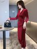 Autumn and winter women's clothing fried street dress long sleeves slim fit thin medium and long waist gold velvet small black dress