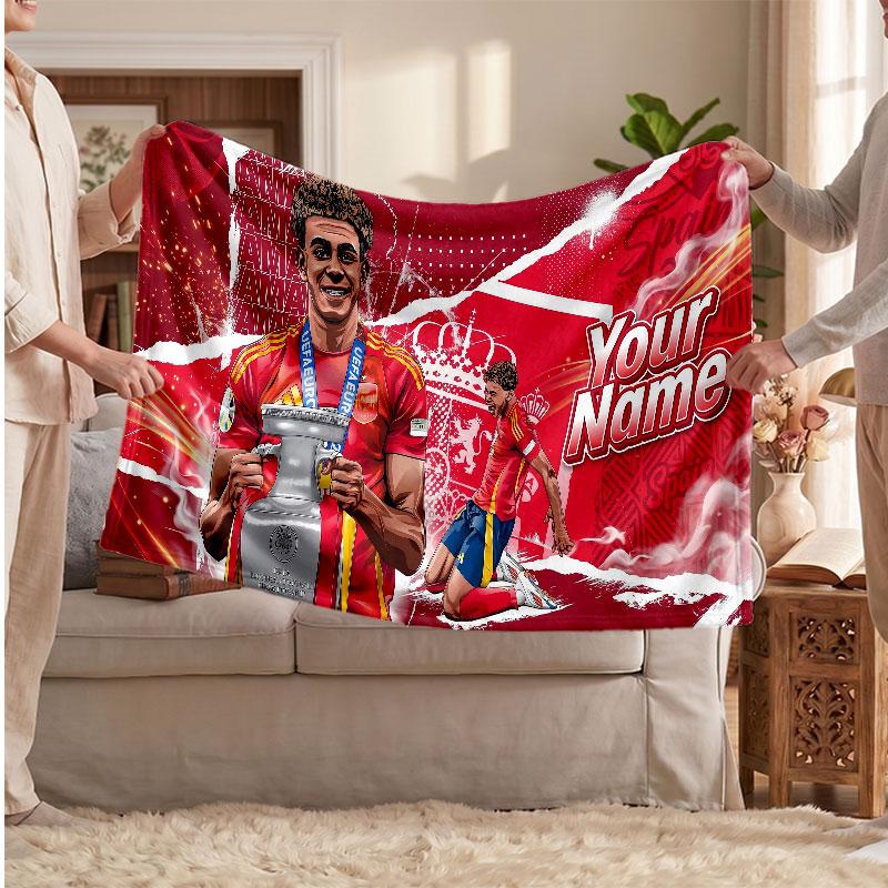Lamine Yamal Personalisierte Fleecedecke Mit Fußball Logo, Benutzerdefinierter Name Text Weich Warm Heimdecke