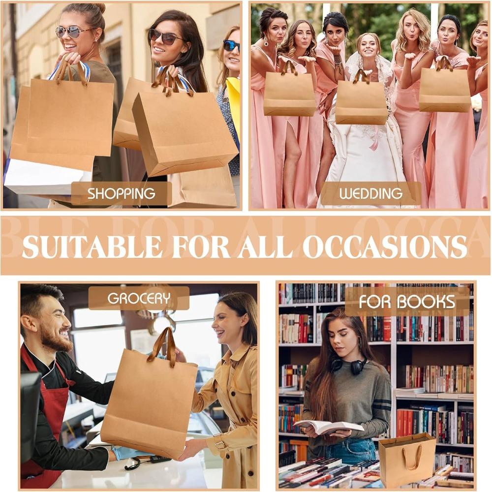 10pcs Kraft Paper Gift Bags Shopping Bags with Handles Gift Wrap Bags Paper Gift Sacks Party Favor Handbag Gift Packaging Bag Shopping Paper Bag