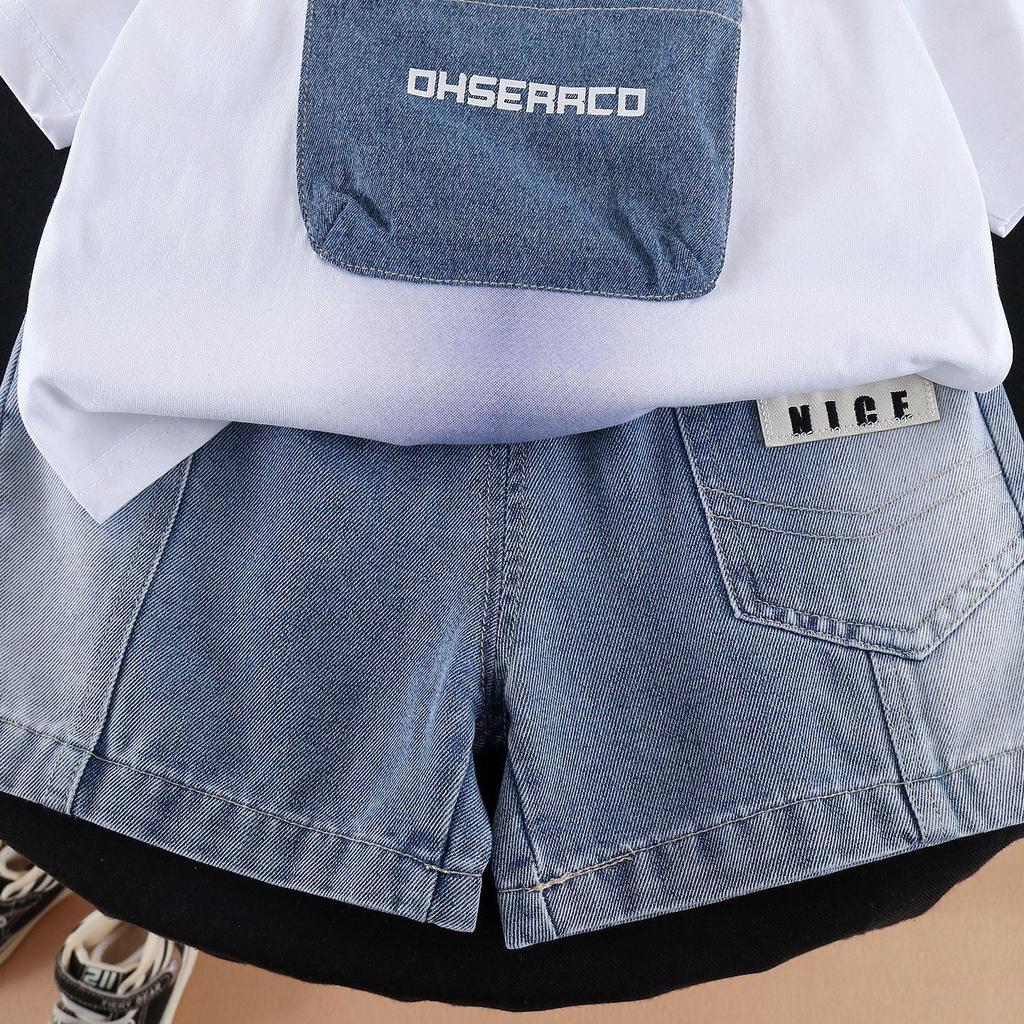 Boys' 2026 Trendy Summer Letter Patch Two-Piece Outfit