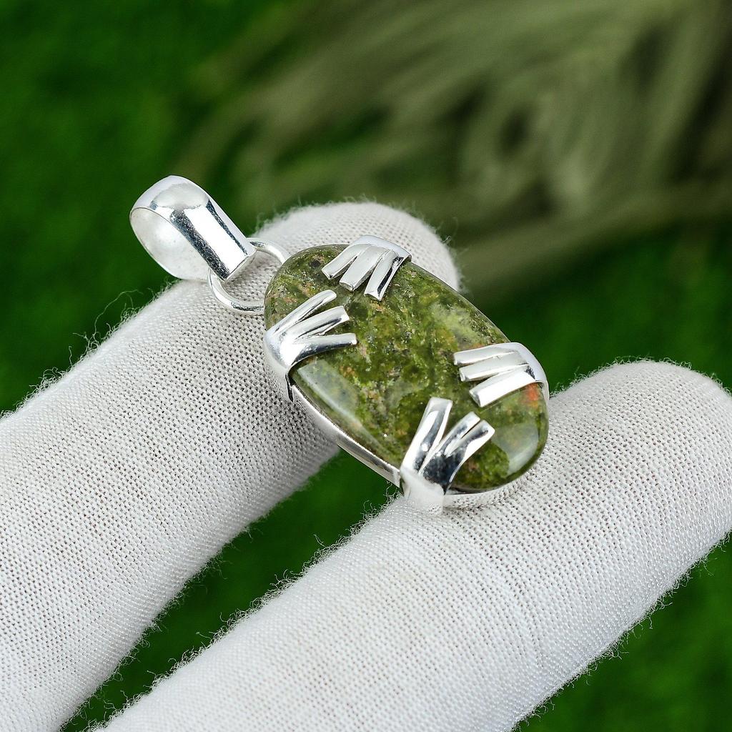 Anniversary Gift For Her Natural Unakite Gemstone Pendant 925 Sterling Silver