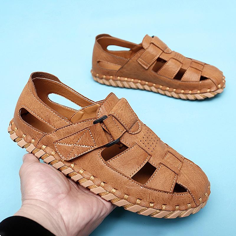 

Модные мужские сандалии для улицы, летние мягкие сандалии, мужская обувь ручной работы, кожаные сандалии, мягкая повседневная обувь, мужские пляжные сандалии 10.5 коричневый