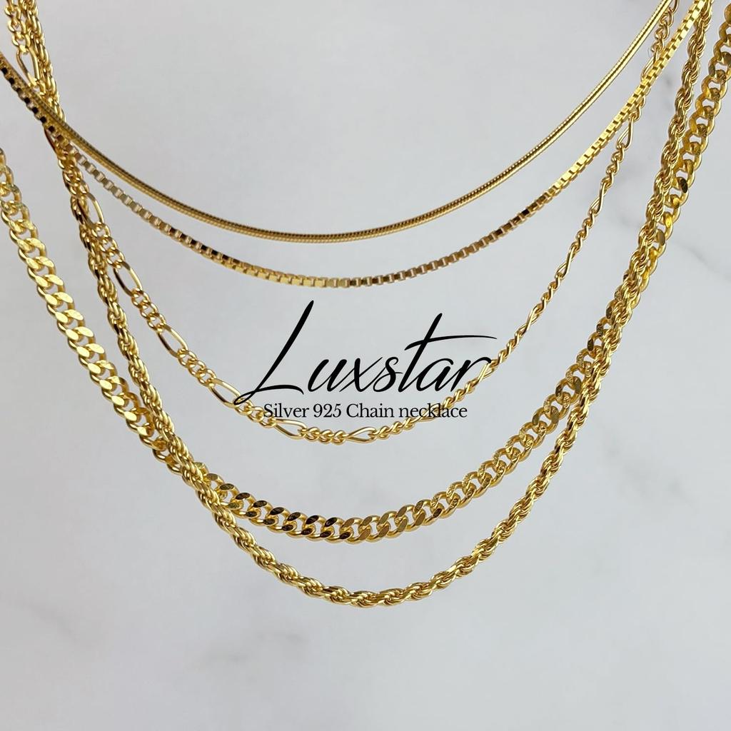 [LUXSTAR] Snake Chain Necklace, Sterling Silver 925, Gold Plated, Men's & Women's, with Adjustable Chain (Gold, 45cm + 5cm)